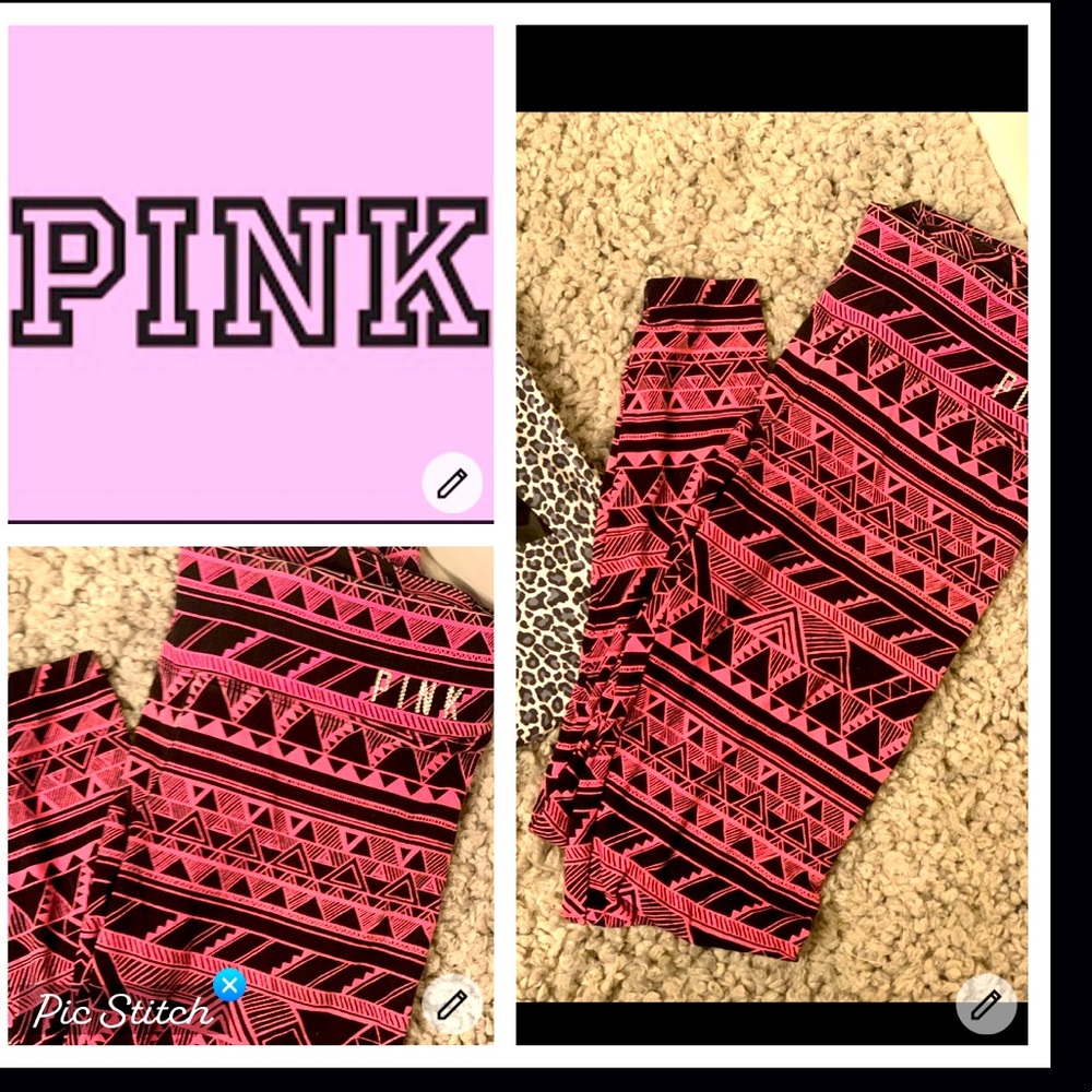 Pink Victoria’s Secret pink and black tribal print leggings like new worn once
